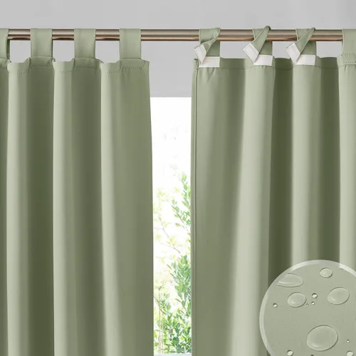 Vista 32 de RYB HOME Cortinas para Exteriores para Patio - 2 Paneles Cortinas para Exteriores Desmontables con Parte Superior Adhesiva Impermeables Opacas