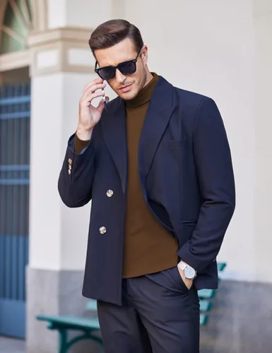 Vista 4 de Coofandy - Camisa térmica de cuello de tortuga para hombre estilo informal suéter de punto de algodón