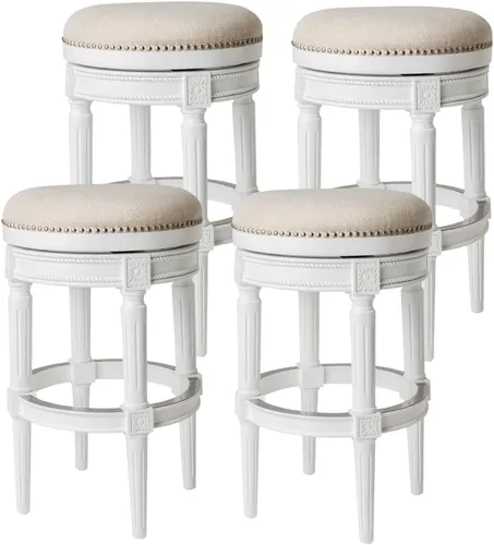 Vista 34 de Maven Lane Pullman Taburete de bar sin respaldo de 31 pulgadas, juego de 2, taburetes giratorios con reposapiés, marco de madera maciza marrón