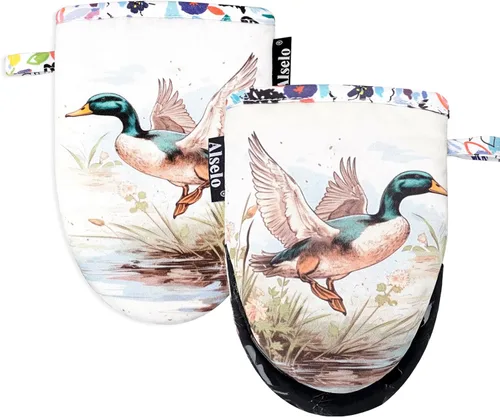 Vista 25 de Alselo Mini guantes para horno, paquete de 2 guantes de cocina de silicona, resistentes al calor, con agarre antideslizante y forro de algodón