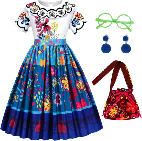 Foierp Vestido de disfraz de Mirabel para niñas disfraz de Isabella cosplay princesa Halloween fiesta ropa con accesorios