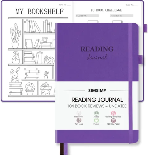 Vista 14 de Diario de lectura con 104 reseñas de libros, diario de libros para amantes de los libros y lectores, revisa y rastrea tu progreso de lectura, Negro
