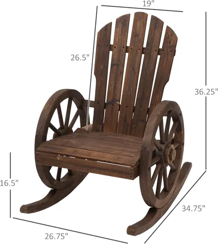 Vista 3 de Outsunny Mecedora de madera, silla mecedora Adirondack con diseño de listones y respaldo de gran tamaño, mecedora para exteriores con reposabrazos