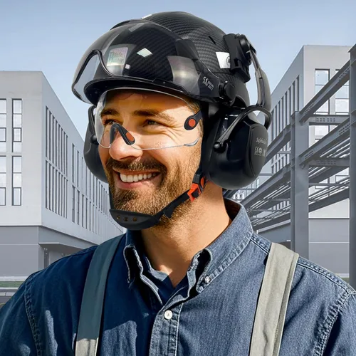 Vista 6 de Casco de Seguridad SAFEBUILDER con Gafas de Protección y Orejeras de Fibra de Carbono ABS para Trabajo en Altura, Cascos Duros para Protección