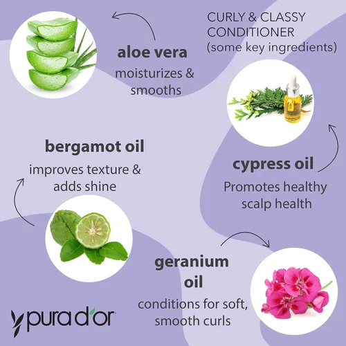 Vista 3 de PURA D'OR Curly & Classy - Juego de champú y acondicionador para rizos definidos, fórmula nutritiva con aceites de semillas de argán, ricino