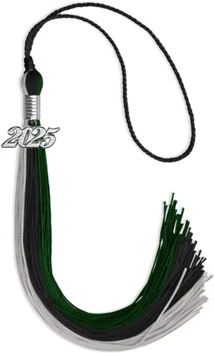 Vista 161 de Endea Graduation Borla de triple color con gota de fecha plateada (negro/dorado/granate, 2020)