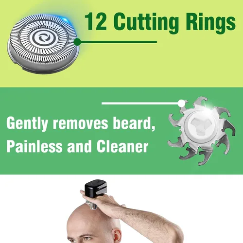 Vista 7 de Paquete de 12 cuchillas de repuesto para cabezal de afeitadora compatible con Sku*l Shaver Pitbull Gold PRO - Hoja de repuesto de 4 cabezales