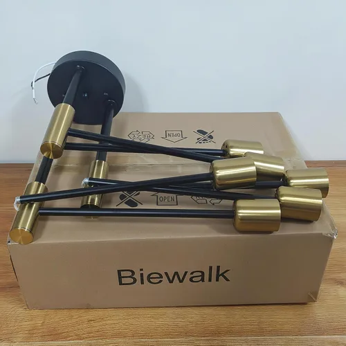 Vista 8 de Biewalk Lámpara de Araña Moderna Luminaria de Techo, Candelabros de Comedor Sputnik de 6 Luces de 31.18" Dorado y Negro sobre Mesa, Luminarias