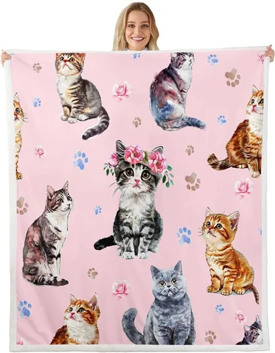 Vista 34 de Cartoon Animal Throw Flannel Blanket,Giraffe Zebra Lion Elephant Fleece Throw Blanket for Home Decor Sofa Couch,Pink Romantic Fleece Blanket,40"x50