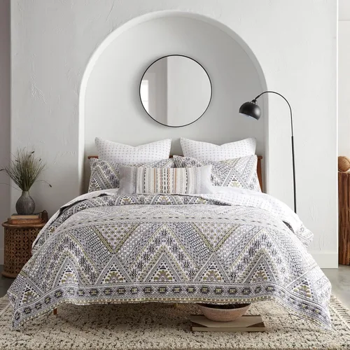 Vista 3 de Levtex Home - Colcha Etrada - Juego de 2 fundas de almohada europeas - Punto de cruz - Gris y blanco - Colcha (26 x 26 pulgadas), sin relleno