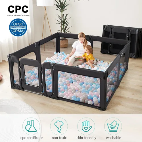 Vista 4 de Corralito para bebés con puerta, corralito plegable y ajustable para bebés y niños pequeños, área de juegos de alta resistencia, parque infantil