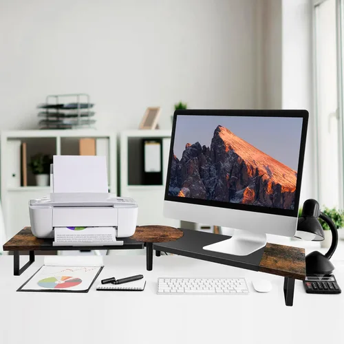 Vista 3 de Soporte de doble monitor para escritorio, gran longitud ajustable y elevador de ángulo para 2 monitores, organizador de escritorio doble