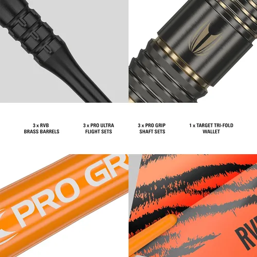 Vista 5 de Target Darts Raymond Van Barneveld RVB 18G - Juego de dardos de punta suave de latón con accesorios adicionales, paquete de regalo