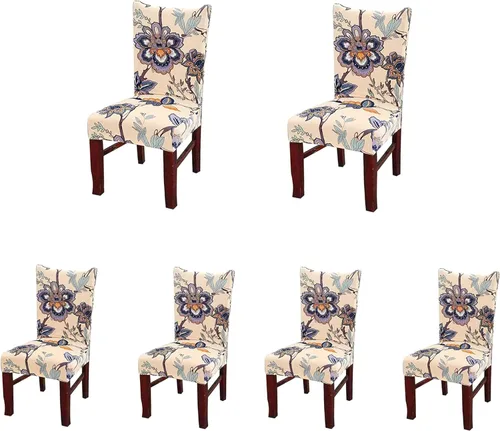 Vista 6 de SoulFeel 4 fundas elásticas de spandex suave ajustables para sillas de comedor con patrón impreso, funda protectora de asiento de silla de banquete