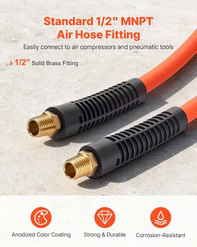Vista 3 de VEVOR Manguera de aire, manguera híbrida de compresor de aire de 1/2 pulgada x 50 pies, mangueras neumáticas resistentes a las torceduras de 300 PSI