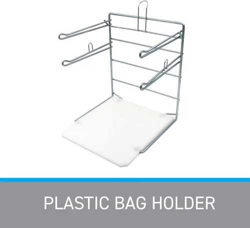 Vista 4 de SSWBasics Soporte de plástico para bolsas de comestibles, soporte cromado duradero para un fácil almacenamiento, se adapta a bolsas de 11 pulgadas