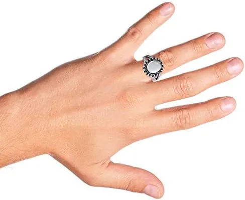 Vista 8 de Anillo de sello ovalado de plata de ley 925 con monograma de halo con cuentas para mujeres adolescentes