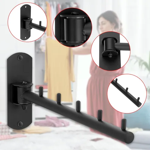 Vista 4 de Sumnacon Perchero de ropa de acero inoxidable, 2 piezas, perchero de ropa montado en la pared, tendedero de pared con brazo oscilante, colgador