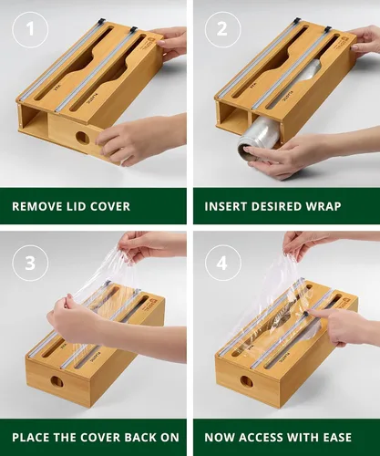 Vista 10 de ROYAL CRAFT WOOD Papel de cocina de bambú y organizador de plástico para cajón con cortador de 2 ranuras