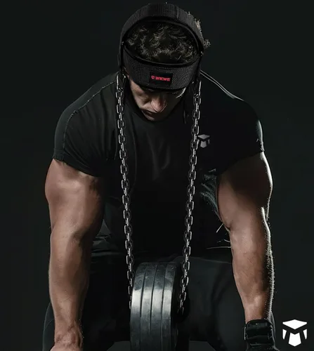 Vista 5 de Arnés de cuello para aumentar la fuerza del núcleo del cuello - Ejercitador de cuello con cadena de acero resistente de 30 pulgadas para levantar