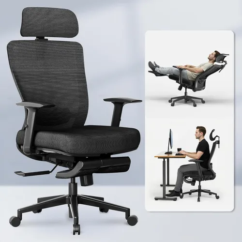Vista 14 de FLEXISPOT ErgoX - Silla de oficina ergonómica de alta calidad con reposapiés, reposabrazos 3D ajustables, soporte lumbar dinámico, función