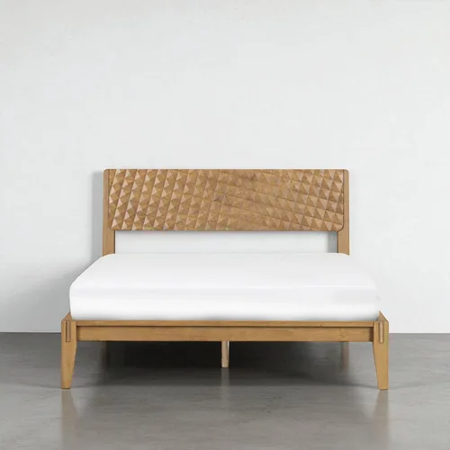 Vista 16 de NTC Sapa - Marco de cama de madera maciza con cabecera tallada en 3D, carpintería japonesa, no necesita somier, listones silenciosos, fácil montaje