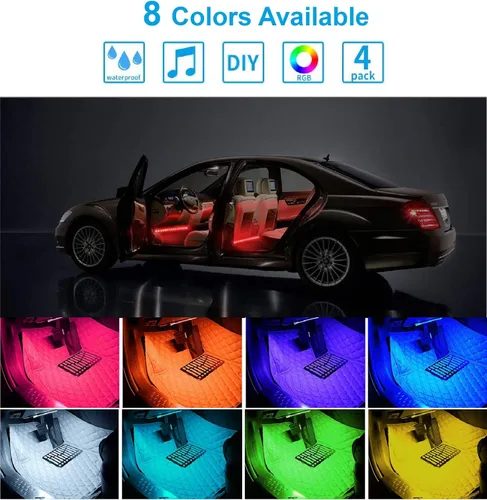 Vista 2 de Luces LED para interiores de automóvil, luces LED controladoras para automóviles, kits de iluminación subterránea de música multicolor con control