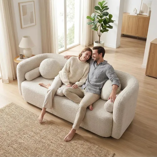 Sofá Boucle de estilo japonés, moderno sofá con respaldo curvado apretado, estilo minimalista, cómodo sofá para sala de estar y apartamento (beige 2)