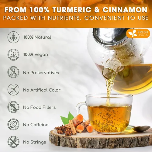 Vista 132 de FreshDrinkUS, 135 bolsas de té de jengibre y cúrcuma premium, ingredientes 100% naturales, mezcla hecha a mano de té de hierbas de cúrcuma