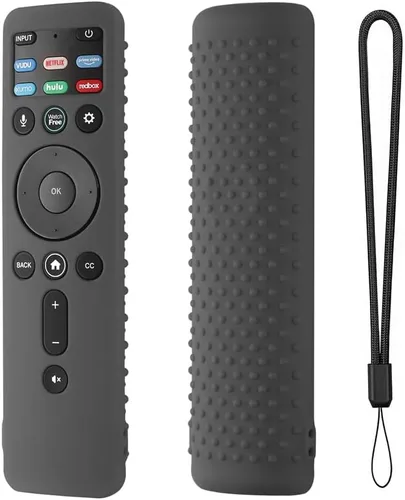 Funda de silicona para VIZIO XRT260 Smart TV Remote VIZIO XRT260, funda de silicona a prueba de golpes antideslizante con cordón (gris oscuro)