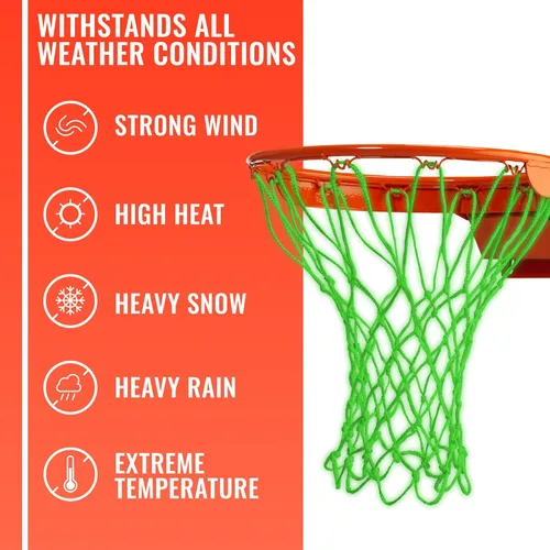Vista 3 de Red de baloncesto resistente de repuesto – Anti látigo para todo tipo de clima, se adapta a llantas estándar para interiores o exteriores – 12 bucles