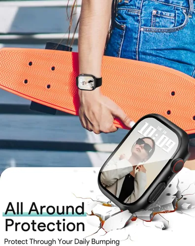 Vista 5 de JR.DM - Juego de 2 fundas de policarbonato duro de 38 mm con protector de pantalla de vidrio templado HD para Apple Watch Series 3/2/1, protector