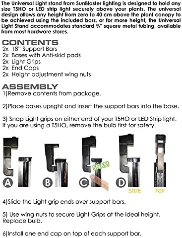 Vista 5 de Park Seed Sunblaster Seed Starting Soporte de luz universal T5 para encimera de cultivo en interiores con barras de soporte de 18 pulgadas
