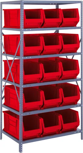 Vista 199 de Quantum QSBU-245BK Heavy Duty Shelving Unit with (7) Shelves and (24) QUS245 Black Bins for Garage Warehouse Storage Distribution 400 lb Load