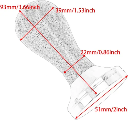 Vista 5 de DIBTSA Manipulador de café expreso de 2.008 in, con base plana de acero inoxidable 304 y mango de madera para portafiltro