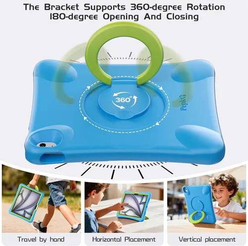 Vista 5 de Pepkoo Funda para iPad Air de 13 pulgadas para niños con soporte giratorio de 360°, funda de mango de EVA a prueba de golpes para iPad Air de 13