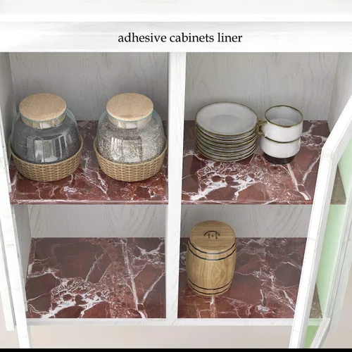 Vista 5 de Burgeliy Película autoadhesiva de vinilo de 15.8 x 80 pulgadas, película de modificación automática, mármol rojo brillante para baño, encimeras