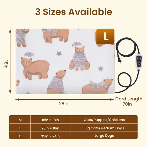 Vista 9 de Bearhug Cama térmica para gatos, almohadilla térmica para perros de 28 x 18 pulgadas [dos fundas reemplazables] Almohadilla térmica de temperatura