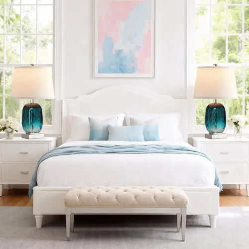 Vista 8 de Juego de 2 lámparas de mesa con control táctil, lámpara de noche de cristal verde azulado costero con puertos USB A+C, lámparas de mesa de noche