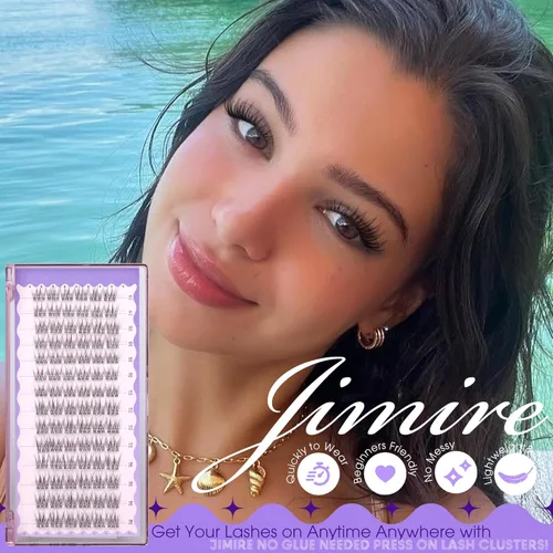 Vista 7 de JIMIRE Pestañas autoadhesivas, racimos de pestañas de aspecto natural, 0.354-0.472 in, pestañas autoadhesivas, no necesita pegamento, pestañas