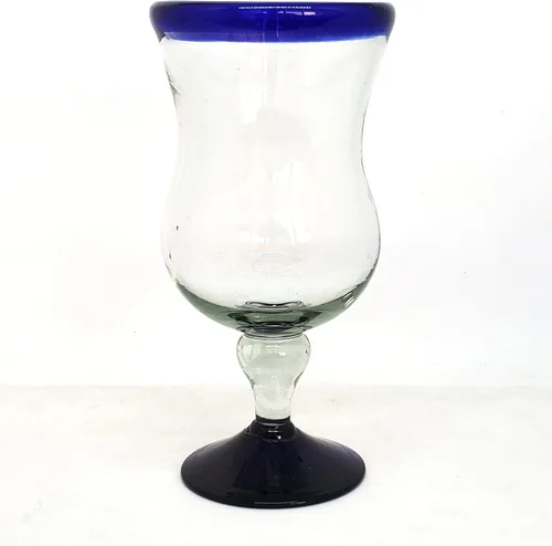 Vista 3 de Copas de agua con borde azul cobalto de 11 onzas (juego de 6), vidrio reciclado, sin plomo, sin toxinas (copa curvada de 11 onzas)