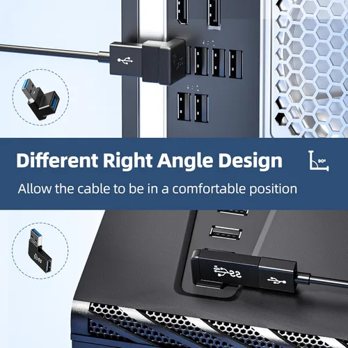 Vista 5 de Paquete de 6 adaptadores USB 3.1 de 180 grados y 90 grados, conector extensor USB A macho a hembra de ángulo izquierdo y recto para PC, laptop