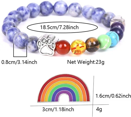 Vista 4 de Regalos conmemorativos para mascotas, pulsera de puente de arco iris para perro querido gato, 0.315 in, cuentas de colores mixtos, 7 chakras