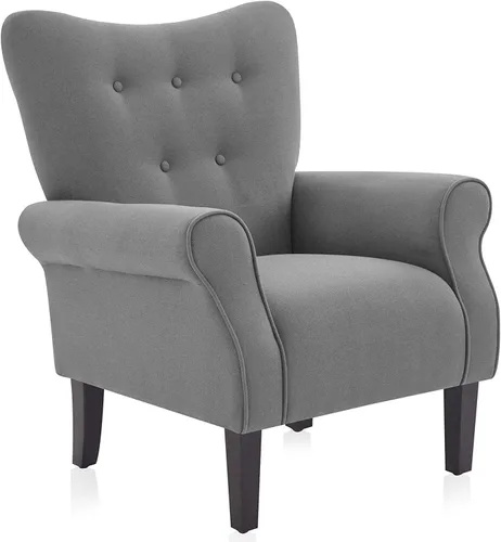 Vista 15 de BELLEZE Silla de Acento Moderna para Sala de Estar, Sillón Floral de Respaldo Alto con Patas de Madera, Silla Lateral Tapizada Wingback