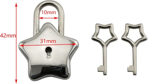 Vista 3 de Tegg Candado en forma de estrella estilo vintage tono plateado Mini Archaize latón cinco puntas forma de estrella cerradura con llave