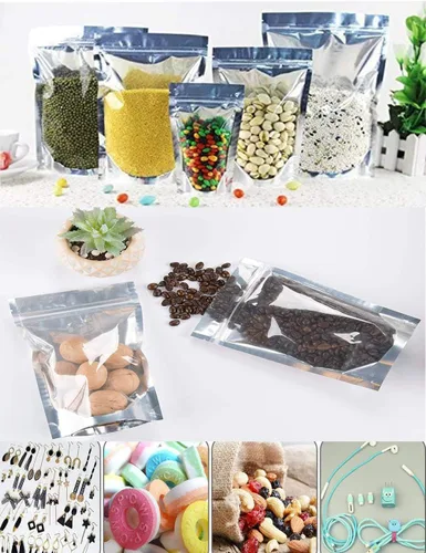 Vista 9 de 100 bolsas de papel de aluminio de pie, a prueba de olores, bolsas herméticas resellables para alimentos con cierre de cremallera, bolsas sellables