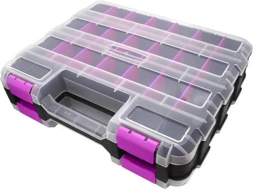 Vista 11 de Caja organizadora de herramientas, caja de almacenamiento de piezas pequeñas, 50 compartimentos, organizadores de hardware de doble cara