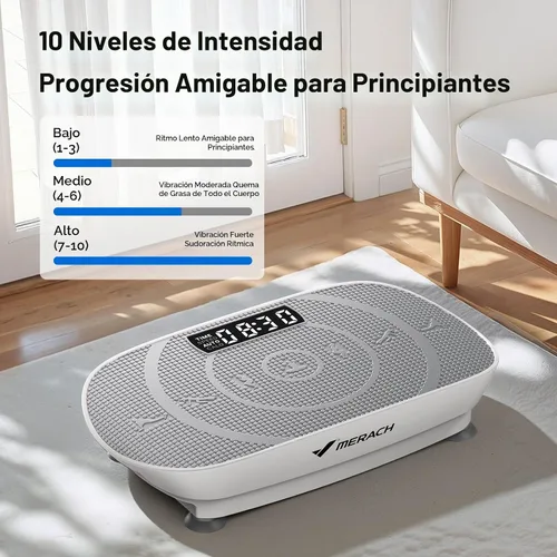 Vista 6 de Merach CV30 Curved Vibration Plate Exercise Machine for Lymphatic Drainage Risistance Band, Vibrating Plate with Real-Time Calorie Tracking on LED