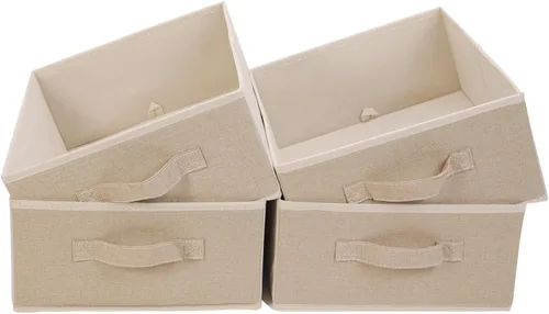 Vista 15 de JAKAGO Juego de 4 cestas de almacenamiento de tela rectangulares con asa, organizador plegable de armario para ropa, toallas, ropa de cama, libros