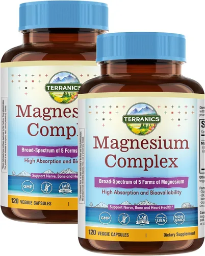 Vista 10 de Suplemento de complejo de magnesio 5-en-1 de Terranics 500mg - 5 formas de magnesio de alta absorción Glicinato Citrato Malato Aspartato Gluconato